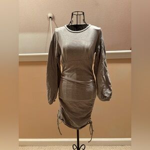 Grey Ruched Bottom Sweater Dress